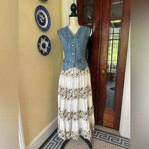 Funky People | Boho Tiered Floral & White Maxi Skirt, Size M